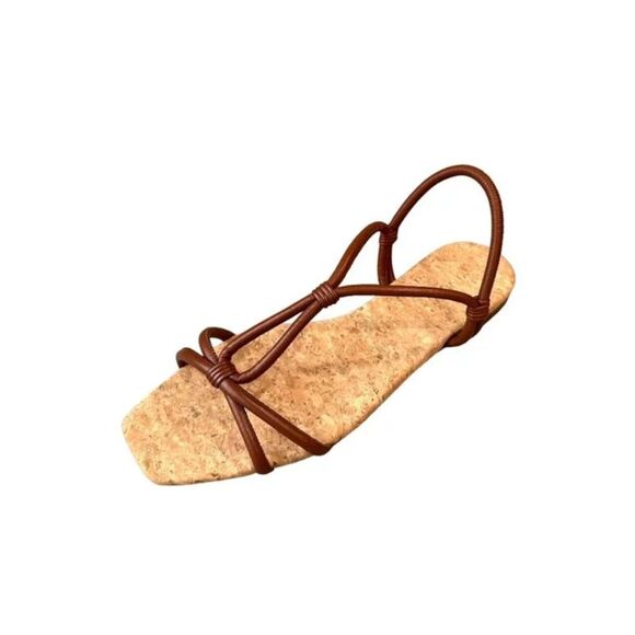 VINCE. Womens Brown Cork Hazen Square Toe Slip On Leather Slingback Sandal 8.5 M - Picture 1 of 3
